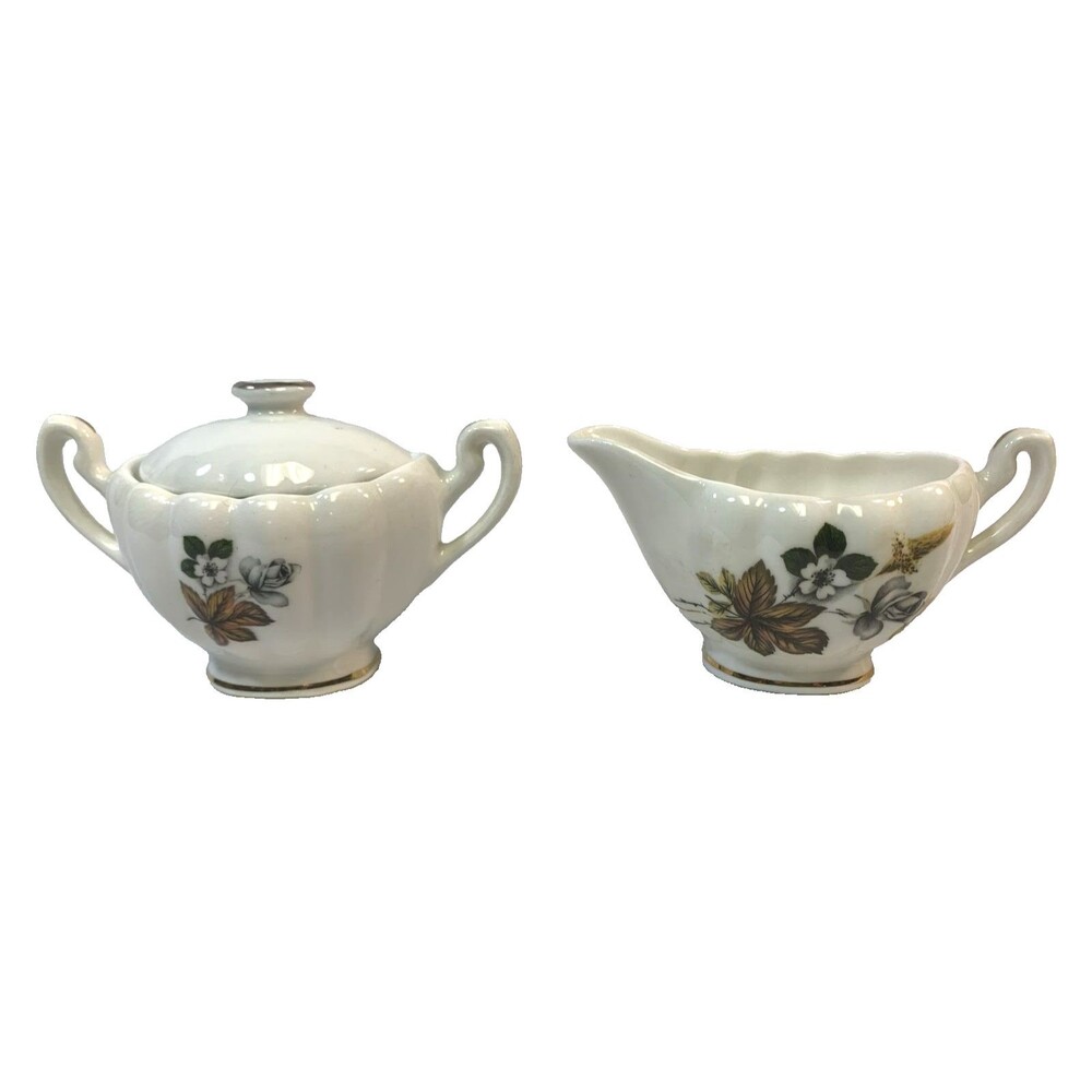 VTG Royal Dover England Bone China Floral Personal Size Lidded Sugar & Creamer